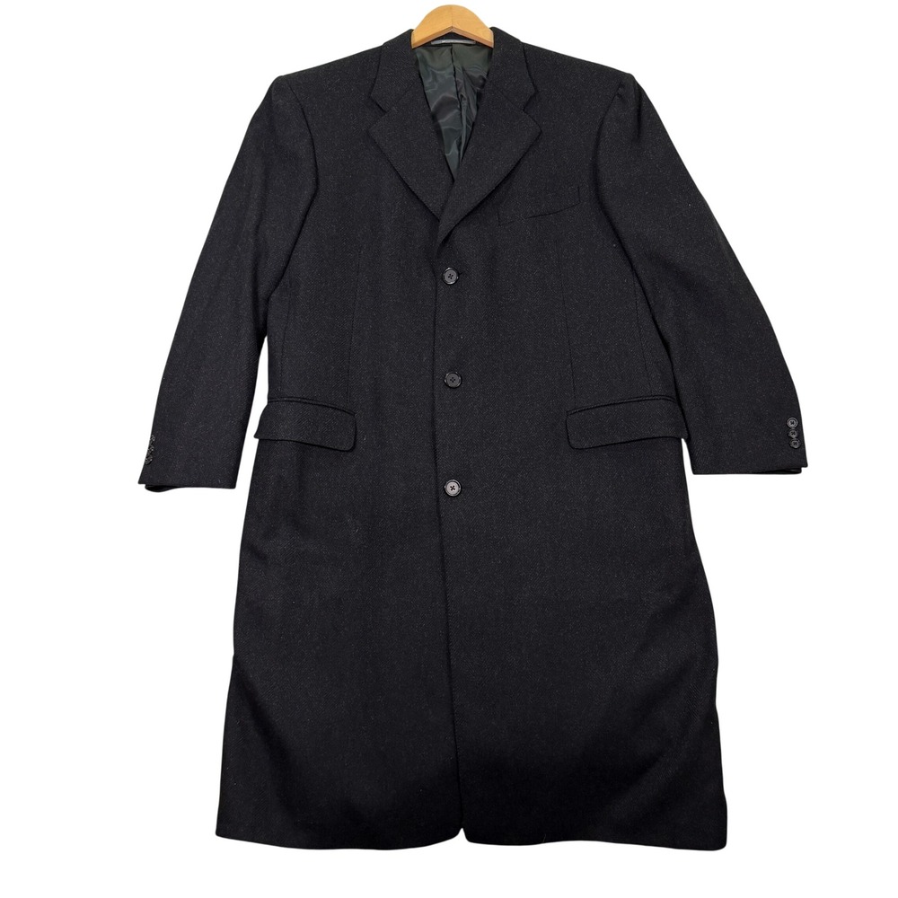 Hickey Freeman Mens 44R Classic Fit Overcoat Jacket Gray Wool Herringbone
